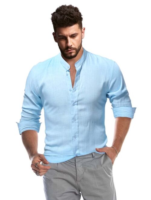 Shein Men Stand Neck Button Up Shirt