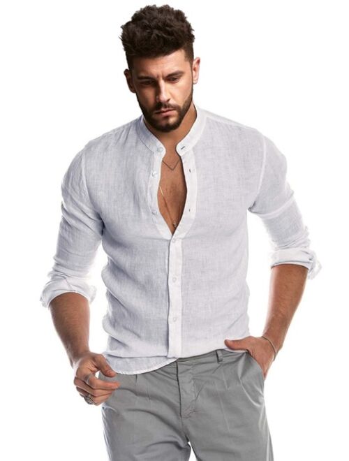 Shein Men Stand Neck Button Up Shirt