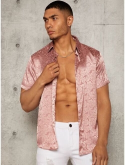 Men Random Floral Jacquard Satin Shirt