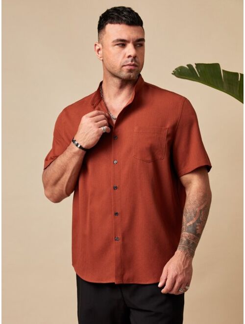 Shein Extended Sizes Men Solid Patched Pocket Shirt