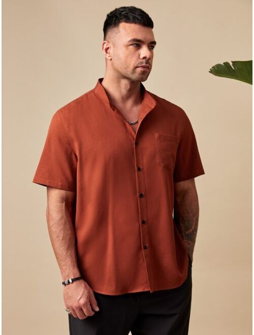 Shein Extended Sizes Men Solid Patched Pocket Shirt