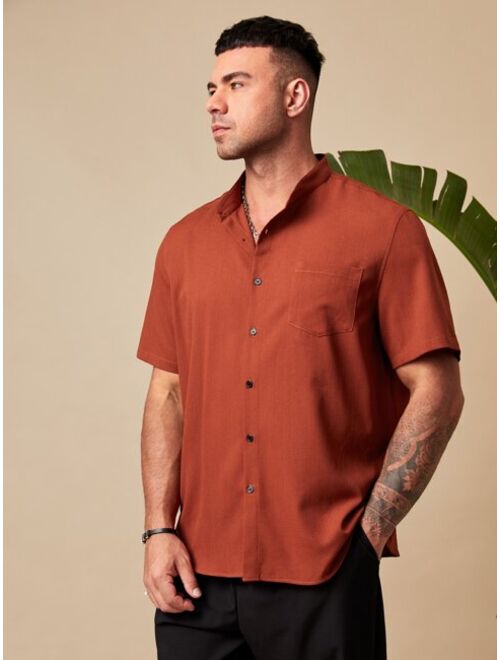 Shein Extended Sizes Men Solid Patched Pocket Shirt