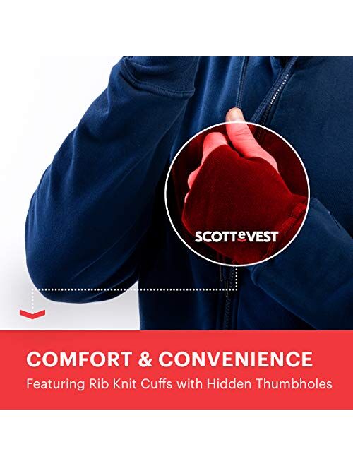 SCOTTeVEST Men's Hoodie Cotton Zip Sweatshirt | 21 Pockets | Anti-Pickpocket