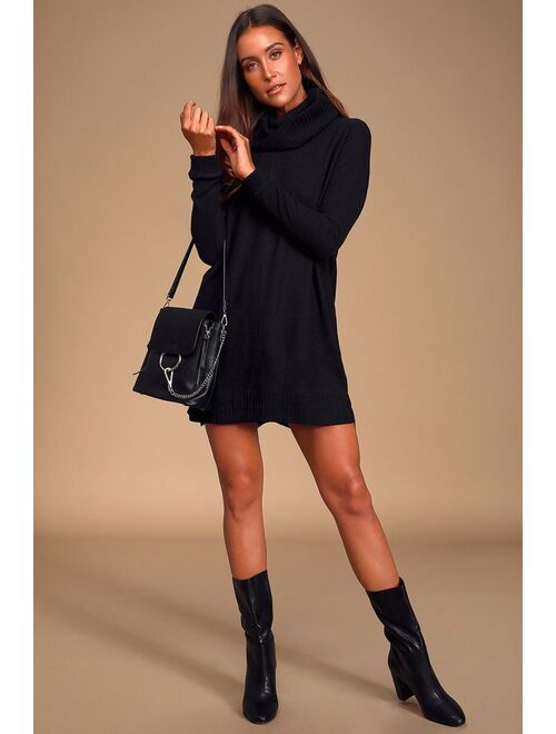 Lulus Autumn Daze Black Cowl Neck Long Sleeve Sweater Dress