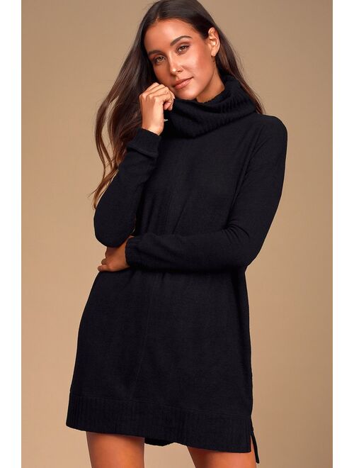 Lulus Autumn Daze Black Cowl Neck Long Sleeve Sweater Dress