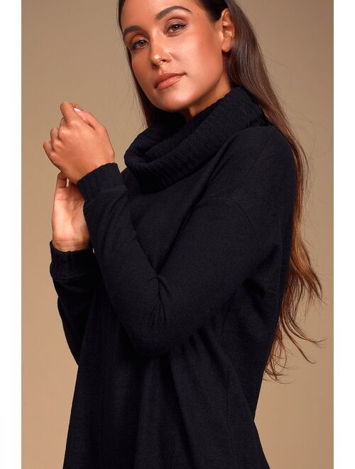 Lulus Autumn Daze Black Cowl Neck Long Sleeve Sweater Dress