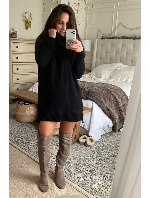 Lulus Autumn Daze Black Cowl Neck Long Sleeve Sweater Dress