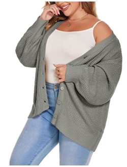 IN'VOLAND Women's Plus Size Cardigan Sweater Long Sleeve Open Front Cardigan Button-Down Knit Outwear Coat