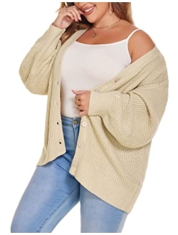 IN'VOLAND Women's Plus Size Cardigan Sweater Long Sleeve Open Front Cardigan Button-Down Knit Outwear Coat