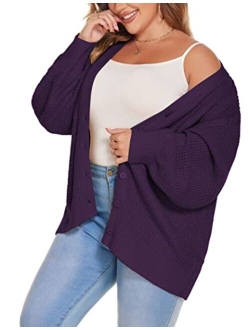 IN'VOLAND Women's Plus Size Cardigan Sweater Long Sleeve Open Front Cardigan Button-Down Knit Outwear Coat