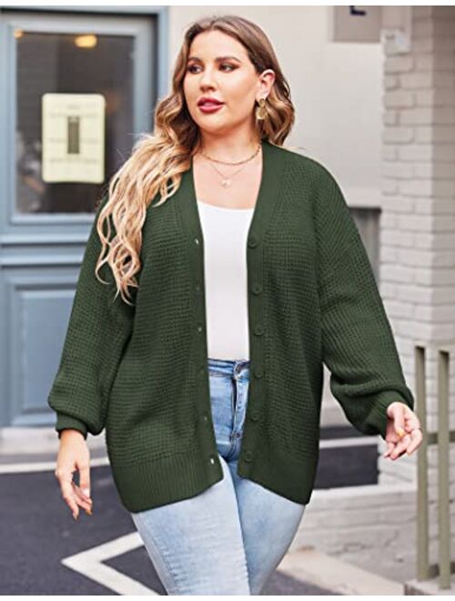 IN'VOLAND Women's Plus Size Cardigan Sweater Long Sleeve Open Front Cardigan Button-Down Knit Outwear Coat