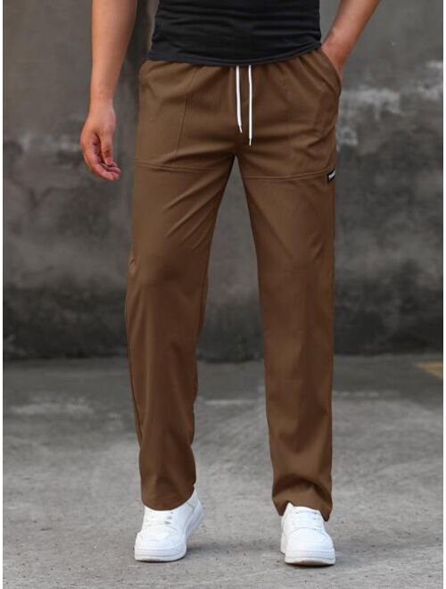 Shein Men Letter Patched Drawstring Waist Straight Leg Pants