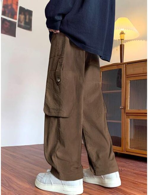 Shein Men Drawstring Waist Corduroy Cargo Pants