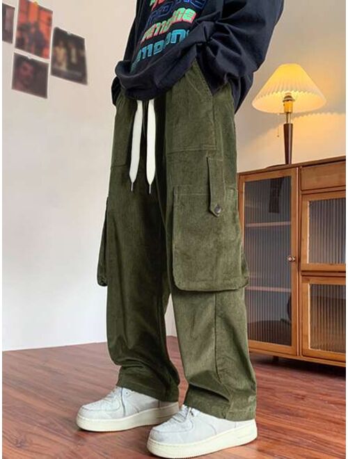 Shein Men Drawstring Waist Corduroy Cargo Pants