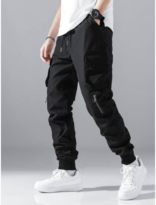 Shein Men Zip Detail Flap Pocket Side Drawstring Waist Cargo Pants