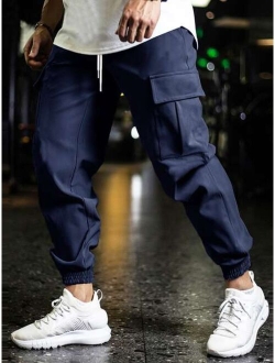 Men Flap Pocket Drawstring Waist Cargo Pants