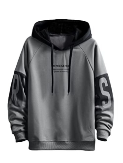 Men's Casual Colorblock Pullover Fashion Loose Fit Long Sleeve Graphic Trendy Drawstring Hoodie Sweatshirt