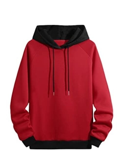 Men's Casual Colorblock Pullover Fashion Loose Fit Long Sleeve Graphic Trendy Drawstring Hoodie Sweatshirt