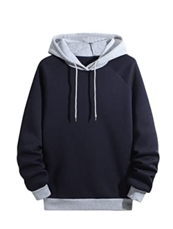 Men's Casual Colorblock Pullover Fashion Loose Fit Long Sleeve Graphic Trendy Drawstring Hoodie Sweatshirt