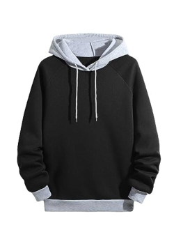 Men's Casual Colorblock Pullover Fashion Loose Fit Long Sleeve Graphic Trendy Drawstring Hoodie Sweatshirt