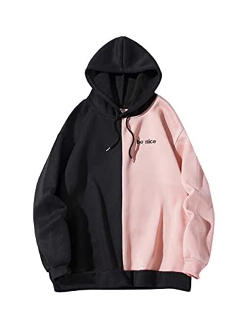 SOLY HUX Men's Casual Colorblock Pullover Fashion Loose Fit Long Sleeve Graphic Trendy Drawstring Hoodie Sweatshirt