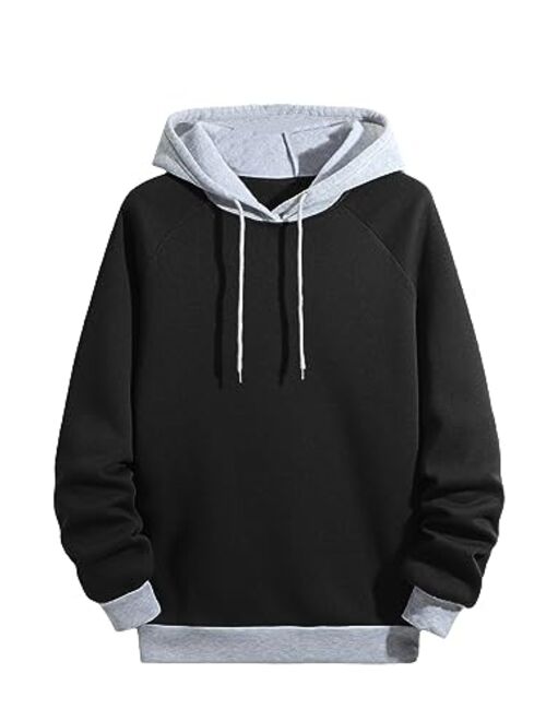 SOLY HUX Men's Casual Colorblock Pullover Fashion Loose Fit Long Sleeve Graphic Trendy Drawstring Hoodie Sweatshirt