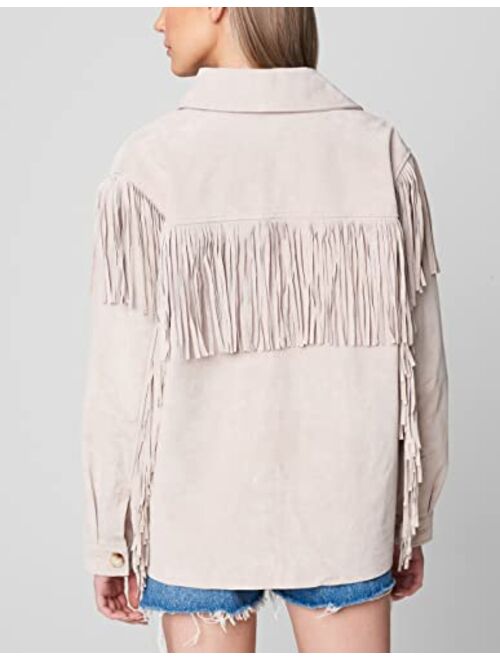 [BLANKNYC] Womens Real Suede Fringe Shirt Jacket, Stylish Coat & Designer Clothing