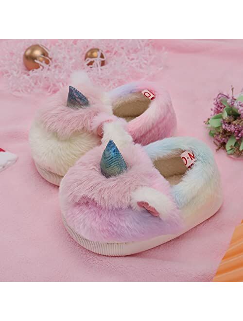 ESTAMICO Girls Slippers Cute Child Warm Plush Fleece House Slip-on Shoes