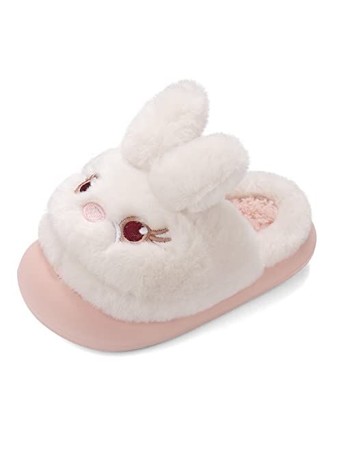 ESTAMICO Girls Slippers Cute Child Warm Plush Fleece House Slip-on Shoes