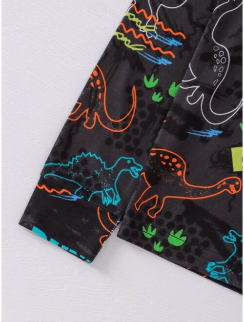 Shein Boys Dinosaur & Letter Graphic PJ Set