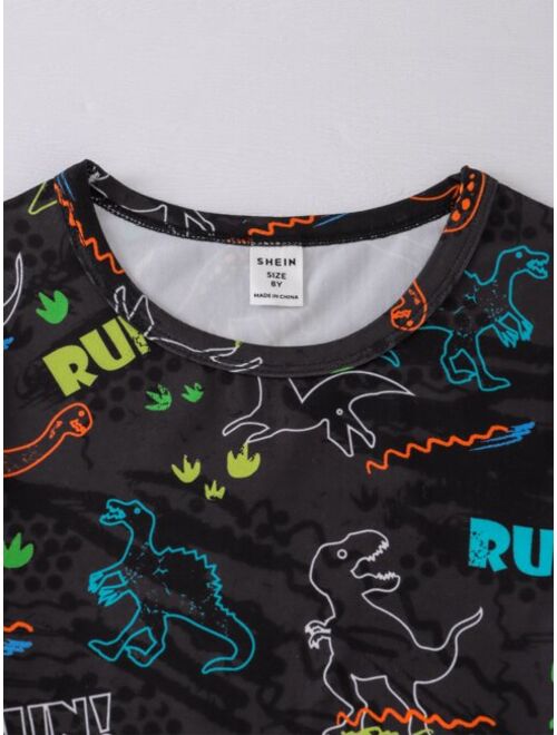 Shein Boys Dinosaur & Letter Graphic PJ Set