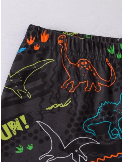 Shein Boys Dinosaur & Letter Graphic PJ Set