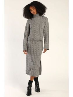 Together Again Heather Grey Cable Knit Two-Piece Sweater Dress