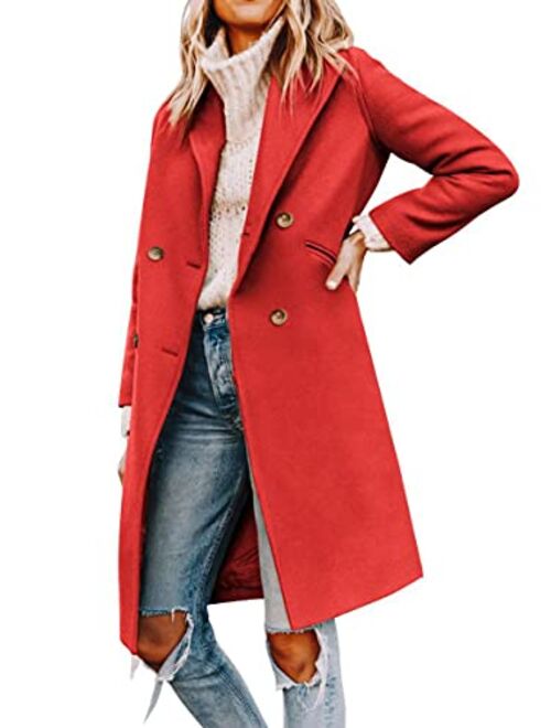 Yousify Womens Notched Lapel Collar Double Breasted Pea Coat Winter Wool Blend Over Coats Long Jackets