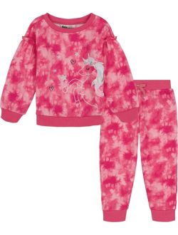 Little Girls Unicorn Tie-Dye Fleece Sweatshirt and Joggers Set