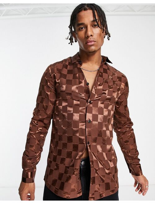 ASOS DESIGN regular shirt in checkerboard satin jacquard