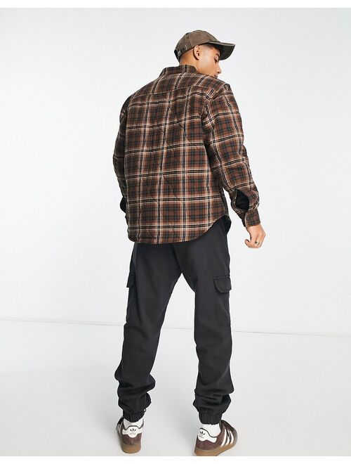 River Island quilted check overshirt in brown