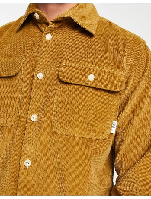 Selected Homme cord overshirt in brown