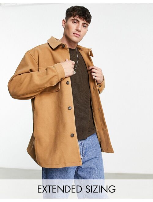 ASOS DESIGN oversized wool look shacket in camel