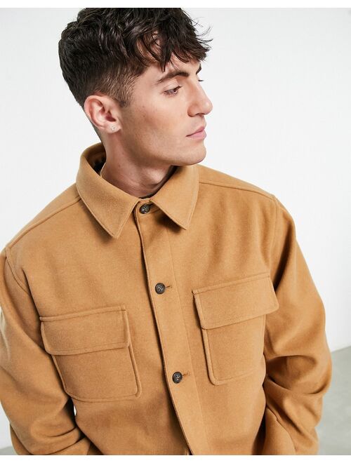 ASOS DESIGN oversized wool look shacket in camel