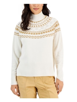 STYLE & CO Solstice Fairisle Mock-Neck Pullover Sweater, Created for Macy's