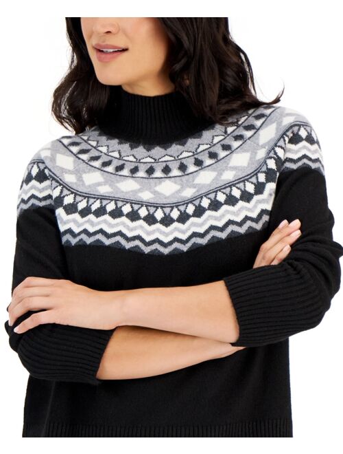 STYLE & CO Solstice Fairisle Mock-Neck Pullover Sweater, Created for Macy's