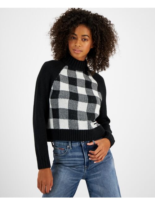 TOMMY JEANS Women's Long-Sleeve Plaid Turtleneck Sweater