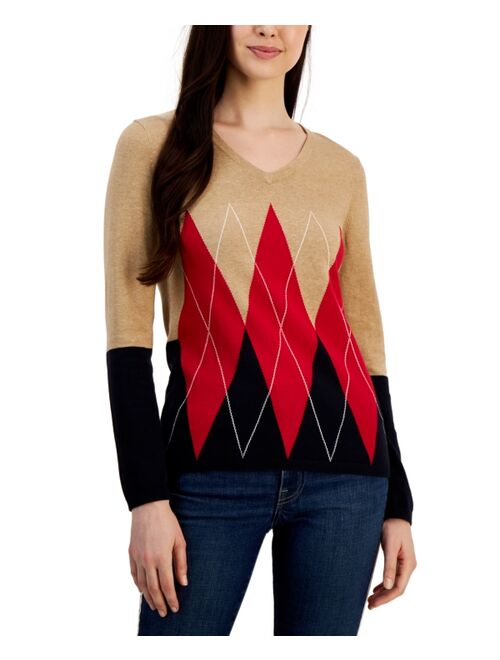 TOMMY HILFIGER Women's Cotton Colorblocked Argyle Sweater