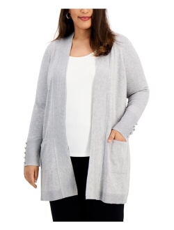 JM COLLECTION Plus Size Button-Sleeve Flyaway Cardigan Sweater, Created for Macy's