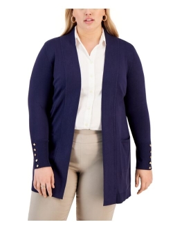 JM COLLECTION Plus Size Button-Sleeve Flyaway Cardigan Sweater, Created for Macy's