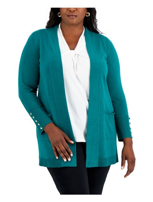 JM COLLECTION Plus Size Button-Sleeve Flyaway Cardigan Sweater, Created for Macy's