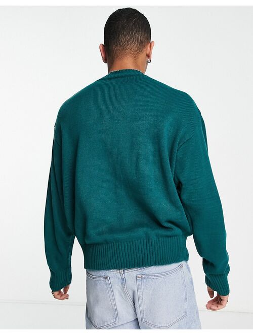 Mennace varsity knitted sweater in green with off white embroidery