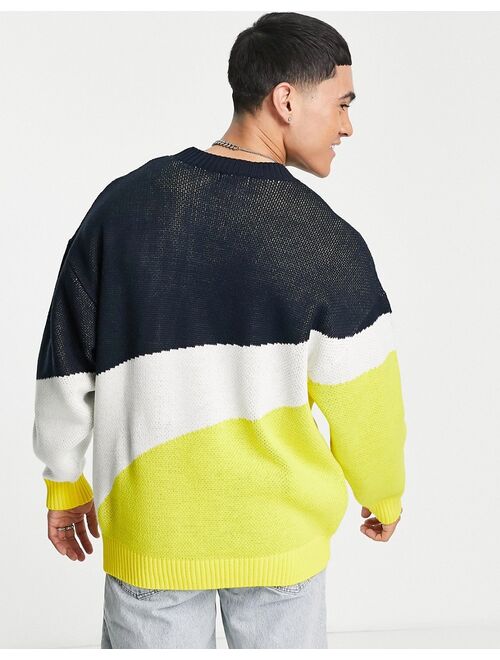 Topman knit crew neck sweater with 'The Sound' text in navy