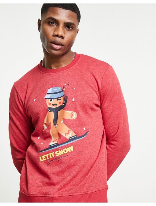 Jack & Jones Originals Christmas sweatshirt with gingerbread man print in red